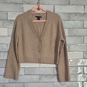 Tahari Beige Cropped Button-Up Cardigan Size Medium